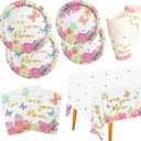 Mother's Day Party Decorations, Serve 25, Happy Mothers Day Pack Includes: Paper Dinner Plates, Dessert Plates, Luncheon Napkins, Cups and Tablecloth for Happy Mother's Day Decorations