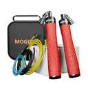MOGOLD Jump Rope Weighted with 3pcs Heavy Ropes in 118in Long, Anti-Slip Handles with Quick Release, Carrying Case, Black (Red)
