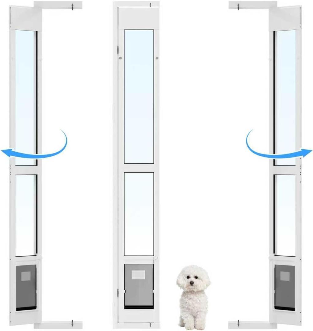 Dog Door for Sliding Glass Door with Magnetic Flat, Installed on Either Left or Right SideSliding Door Pet Doggie Door Insert with Lock, Adjustable Height No-Cut Required Doggy Door (Medium 8.6''12.7'' Flap Size)