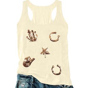 Women Cowgirl Tank Top: Western Rodeo Graphic Tee Summer Vintage Round Neck Racerback Tank Tops S
