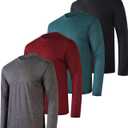 Real Essentials 4 Pack: Mens Long Sleeve Dry Fit T Shirts Hiking Fishing Workout Gym Work Sun UPF 50 Wicking Running Tee (Medium)