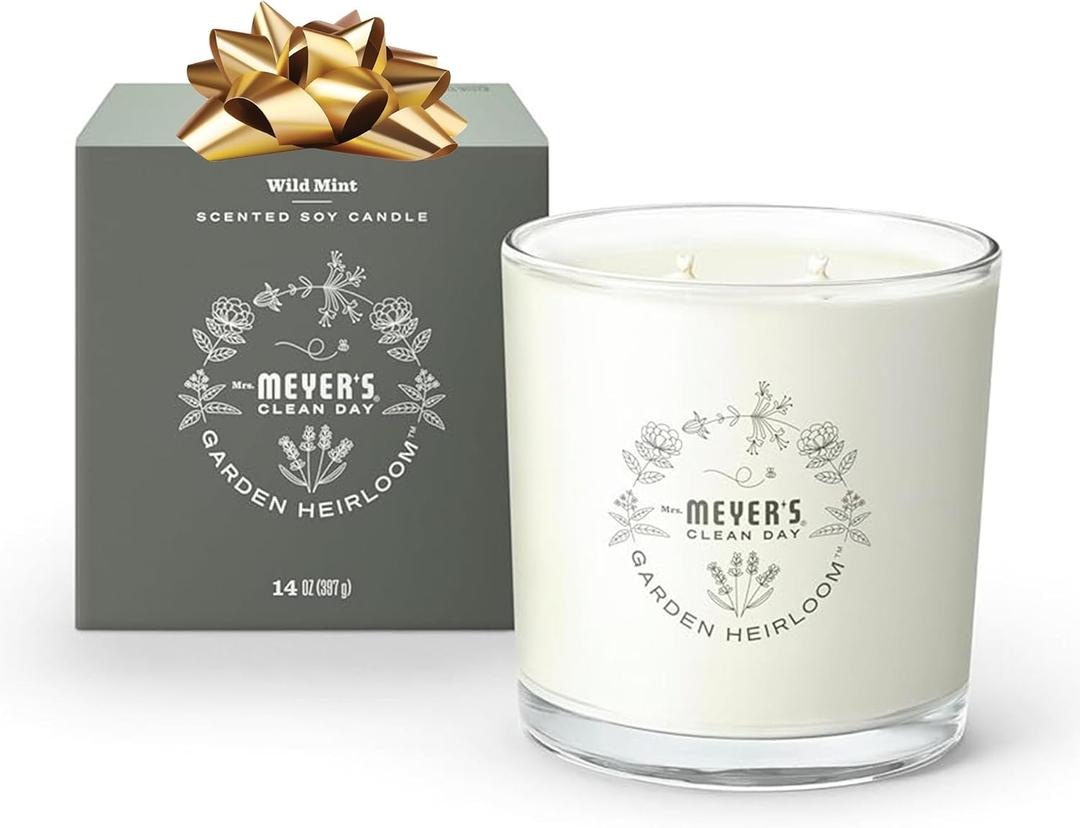 MRS. MEYER'S CLEAN DAY Garden Heirloom Scented Soy Candle, Large, Wild Mint Scent, 14 Ounce Candle
