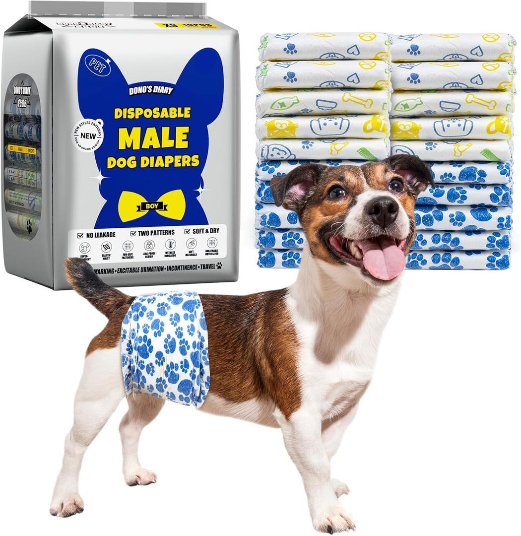 Dono Dog Diapers Male, Disposable Male Dog Wraps 60ct, Ultra Absorbent Doggie Diapers, Rapid-Dry Leak-Proof Puppy Diapers, Wetness Indicator Excitable Urination Incontinence, XSmall