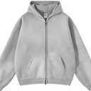 Botong Mens Oversized Zip Up Hoodies Vintage Unisex Acid Wash Streetwear Hoodie Trendy Y2K Sweatshirt Light Grey XXL