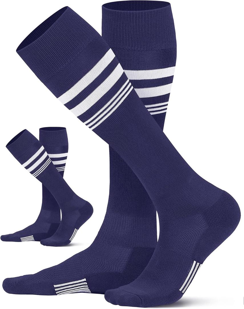 CS CELERSPORT 2/3 Pairs Soccer Softball Socks for Youth Kids, Men and Women Multi-sport Socks (X-Small, Navy Blue(2 Pack))
