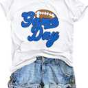 Game Day Shirts for Women Football Graphic Sunday Funday Tee Vintage Casual Football Season Short Sleeve Tee Tops (Medium, White)