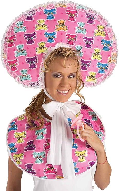 Forum Novelties Adult Baby Bib and Bonnet Costume Accessory Pink