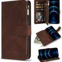 ZZXX for iPhone 12 Pro Max Wallet Case with Card Slot Premium Soft PU Leather Zipper Flip Folio Wallet with Wrist Strap Kickstand Protective for iPhone 12 Pro Max Case Wallet (Coffee 6.7 inch)