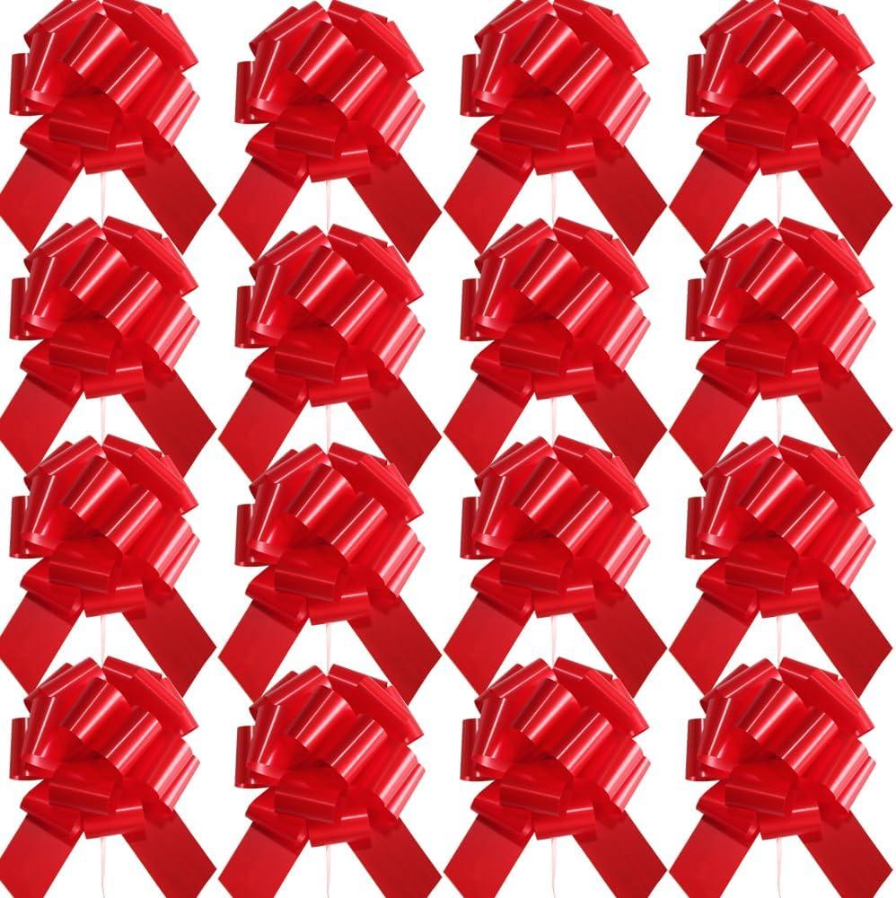 16 Pcs Pull Bows for Gift Wrapping,6 Inch Gift Bows for Presents,Birthday,Anniversary,Party,Christmas,Wreath,Holiday Celebration Gift Decoration (16Pcs Red)