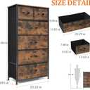 Fabric Dresser for Bedroom, Tall Skinny Dresser with 6 Drawers, Storage Organizer Tower, Steel Frame Wooden Top for Closet, Living Room, Hallway(Rustic Brown)