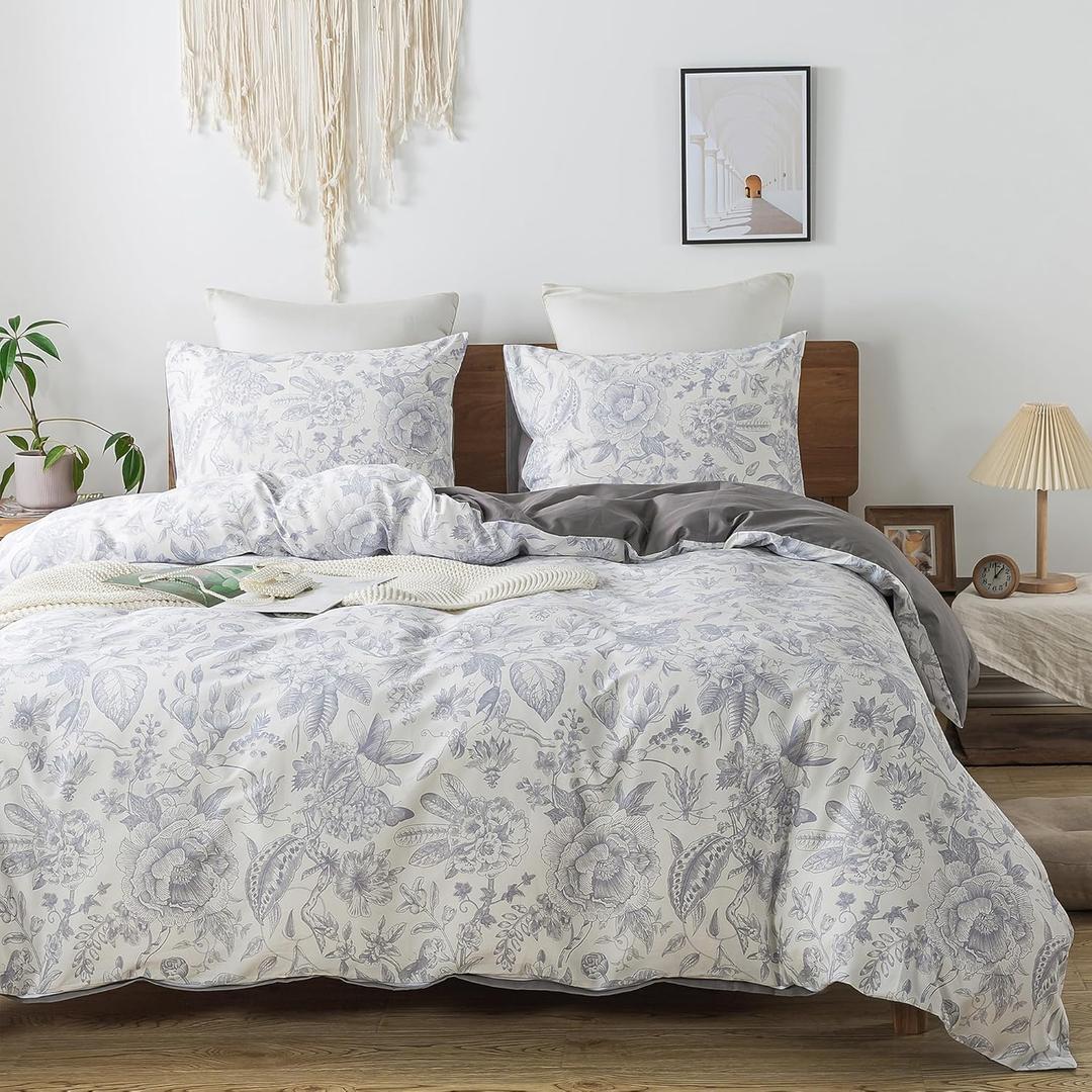 HoneiLife King Duvet Cover Set - 100% Cotton Comforter Cover Floral Duvet Cover Sets,Soft & Breathable Duvet Cover with Zipper Closure and Corner Ties,3pcs Wildflower Comforter Cover Sets-Herbs (King-104"x 90", Blue Paisley)