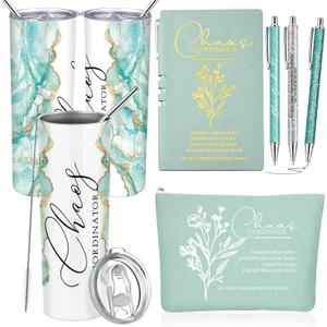 Domensi 6 Pcs Chaos Coordinator Cna Week Bulk 2026 End of Year Teacher Nurse Appreciation Gifts 20oz Tumbler Makeup Bag Notebook with Ballpoint Pen for Employee Team Wedding Manager Coworker(Green)