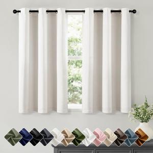 Short Ivory Blackout Kitchen Curtain W40 x L45 Inch 2 Panels | Thermal Insulated, Room Darkening, Small Solid Grommet Window Treatments for Living Room, Bedroom