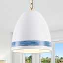 Coastal White Pendant Light Metal Dome Kitchen Island Pendant Lighting with Chain 10in Large Pendant Hanging Light Over Dining Table, Beach Ceiling Pendant Lights for Entryway Hallway (White Gold Rope)