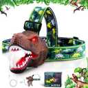 Dysaim Kids Headlamp, Dinosaur LED Rechargeable Headlamp for Kids Flashlight Outdoor Camping Essentials Gear, Dinosaur Toys Headlight for Boys Girls/Adults, Ideal Gift Toys for Birthday Rave Party (Dark Brown)