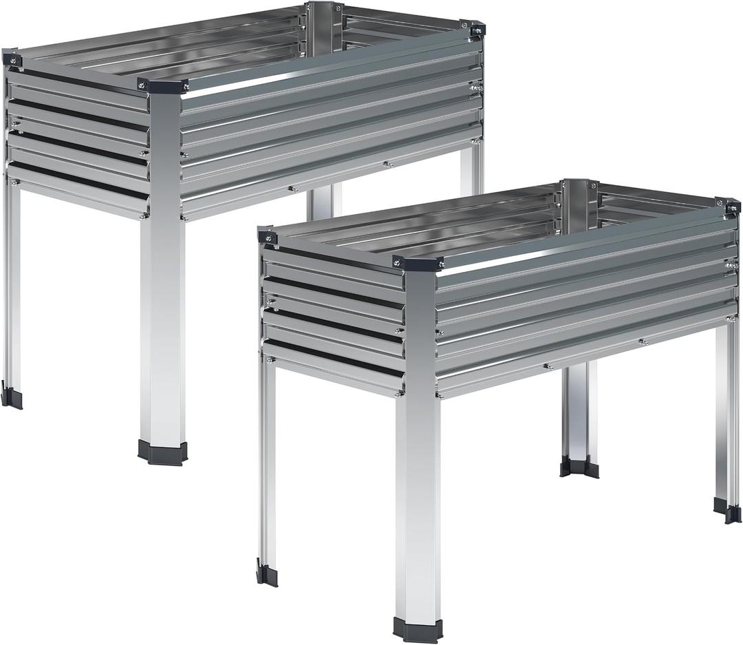 DIIYIV 2PCS Galvanized Raised Garden Bed with Legs,2PCS 481830in Elevated Planter Box for Backyard,Outdoor Garden, Patio, Balcony, 300lb Capacity,Silver