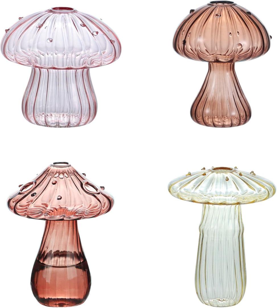 2 x 1Pcs Glass Bubble Vase, Mushroom Shape, Decorative Clear Flower Bud Vase, Attractive Single Flower Vase, Round Decor Flower Vase for Centerpiece (E)