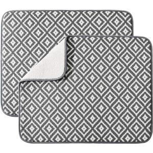Dish Drying Mat for Kitchen 2 Pack, Ultra Absorbent Microfiber Dishes Drainer Mats by Subekyu,19.2 by 15.8 Inch(Rhombus) (Dark Gray 2P)