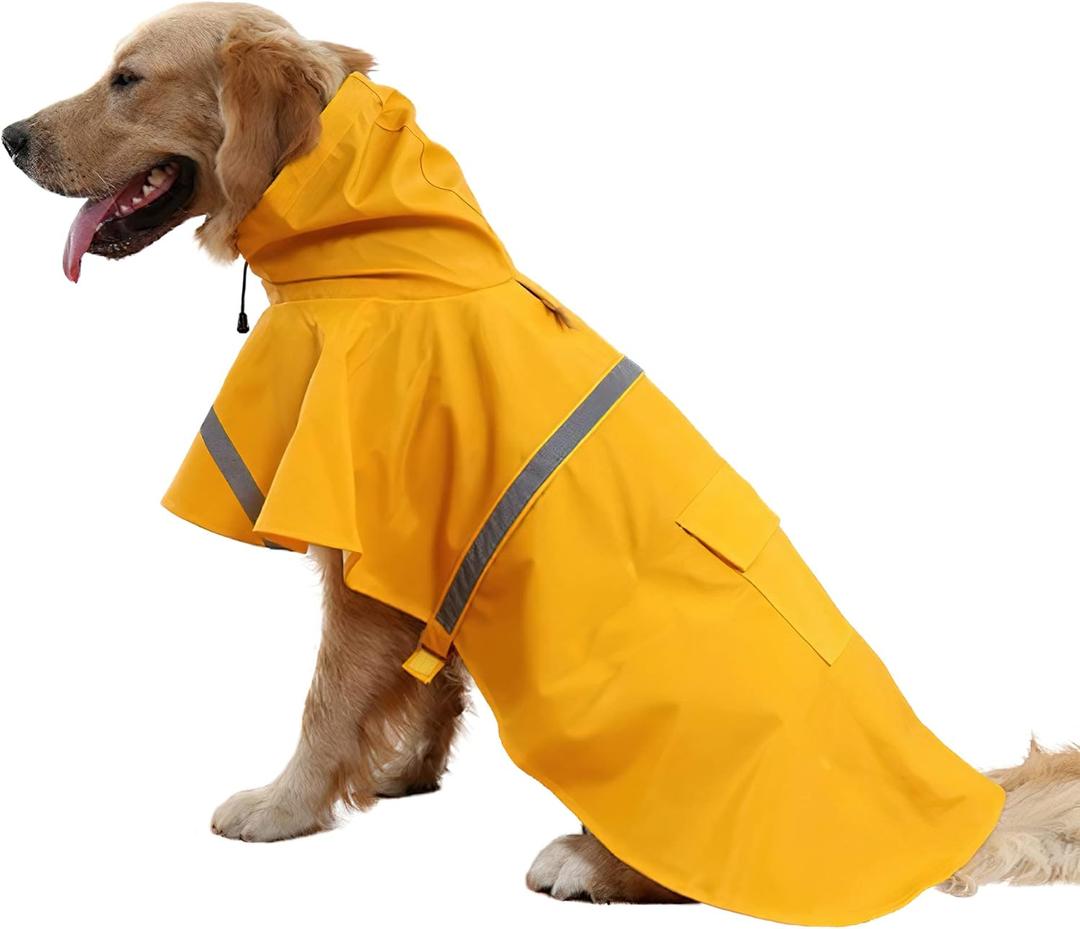 NACOCO Large Dog Raincoat Adjustable Pet Water Proof Clothes Lightweight Rain Jacket Poncho Hoodies with Strip Reflective (XXL, Yellow) (2X-Large (Pack of 1))