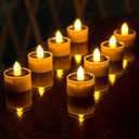 Solar Tea Lights Outdoor Waterproof, 8pcs Rechargeable Dusk to Dawn Little Solar Votive Candles, Flameless Flickering Small Light for Lantern Window DIY Chandelier Patio Deck Garden Decor (Warm Amber)