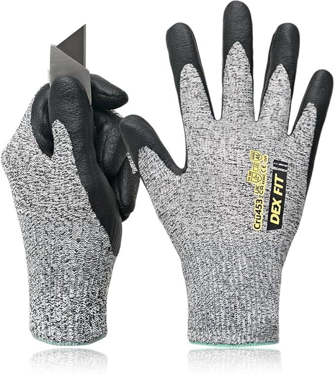 3 x  DEX FIT Cut Resistant Gloves, ANSI Level 5, 3D Construction, Strong Grip, Nitrile, Thin, Breathable, Touch Panel Compatible 