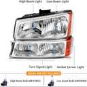 Headlights Tail Lights Assembly Combo Compatible with 2003-2006 Chevy Silverado 1500 2500 & HD Models, Chrome Housing Amber Side Headlamp + Taillight Rear Brake Lamp