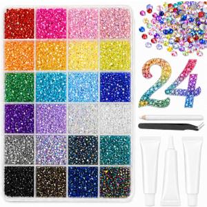 32000Pcs 24 Colors Jelly Rhinestones for Bedazzling,Mix Colors Bedazzling Kit with Rhinestones,3MM SS10 Colorful Resin Flatback Gems with Nail Glues for Crafting, Nail Art, Shoes, Books