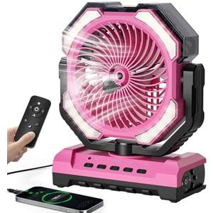 covozon 20000mAh Portable Misting Fan, USB Rechargeable Camping Fan with LED Light, Personal Battery Operated for Outdoor, Tents, Beach, Travel - 250mL Water Tank & Hook Included, Pink.
