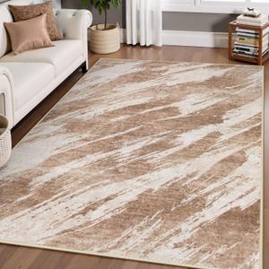 Lahome Abstract Washable Rugs 5x7, Non Slip Ultra-Thin Living Room Rugs Indoor Soft Bedroom Area Rug, Print Stain Resistant Non Skid Modern Rug Carpet for Dining Room Office Guest Room (5'x7', Brown) 