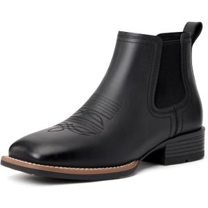 Julyrose Cowboy Boots for Men Square Toe Mens Western Boots Slip On Casual Retro Boots (11, Black)