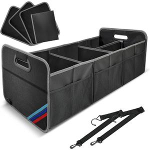XL Car Trunk Organizer, 4 Compartments, 94L Capacity, Oxford Polyester 600D Material, Easy Fold and Store, Prevents Sliding (XL Storage Box -80)