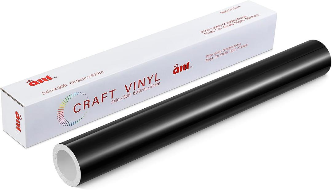 ANT Black, 24" x 30, Permanent Vinyl Roll, Adhesive Vinyl Roll, for DIY Project, Decal, Sticker, Compatible with Cricut, Cameo, Silhouette, Weather-Resistant (24inch x 30ft, Black)
