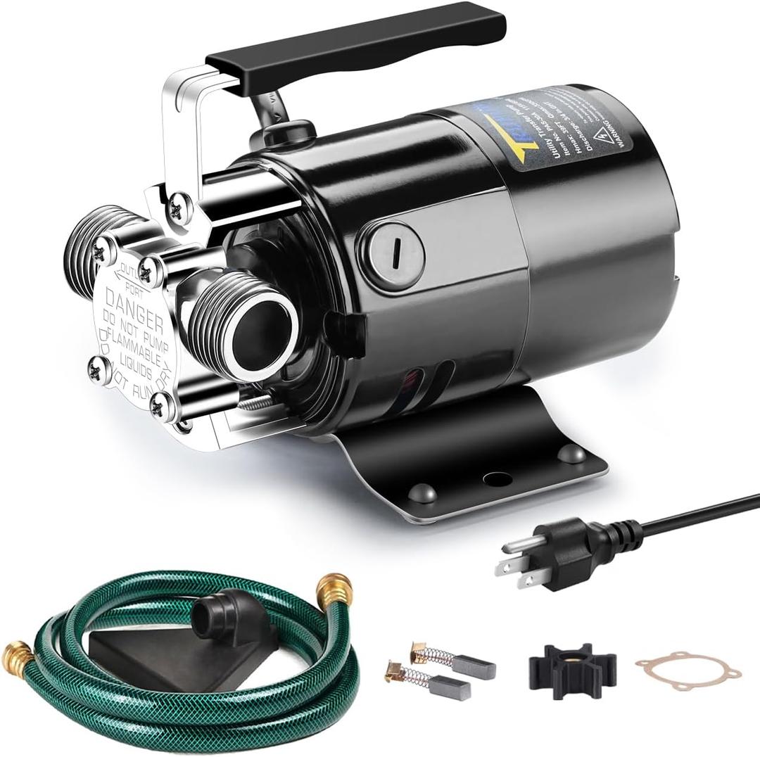 Trupow Water Transfer Pump, 115V 1/10HP 330GPH Electric Utility Water Pump with 6ft Water Hose Kit, Portable Small Water Pump For Pool Draining, Removing Water From Rain Barrel, Aquariums
