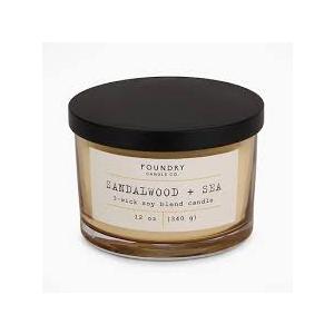 Foundry  Candle - Sandalwood+ Sea  – Additional Scents and Sizes – 100% Cotton Lead-Free Wick - Luxury Air Freshening Jar Candles - Perfect Home Decor – 12oz