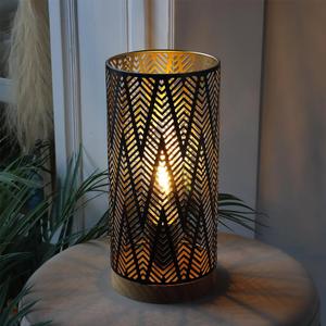 JHY DESIGN Metal Lamp Battery Powered 11''H Accent Cordless Decor Battery Lamp with 6-Hours Timer for Weddings Party Patio Garden Indoor Outdoor Table Balcony Christmas Decorations (with Wooden Base) (Lightning Linear Patterned)