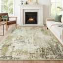 5x7 Area Rugs, Neutral Machine Washable Rugs for Living Room, Abstract Modern Soft Non-Slip Thin Print Floor Carpet for Bedroom Kids Room, Brown/Green