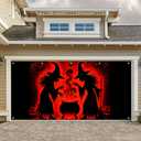 Halloween Garage Door Cover 13x6Ft Witch Cauldron Banner Spooky Witch Silhouettes Halloween Backdrop Red Glow Garage Decoration for Trick or Treat Outdoor Party Haunted House Display