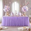 Lavender Tulle Tablecloth for 6 Foot Rectangular Tables 6ft Light Purple Table Cloth Rectangle Wrinkle Free Lilac Table Cover with Tutu Skirt for Wedding Birthday Party Baby Shower Banquet Buffet, 72" x 30"