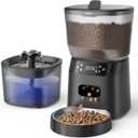 Automatic Cat Feeder and Water Fountain, 4L/16Cups Pet Dry Food Dispenser 2L Water Dispenser, Locking Lid, Programmable Timer 6 Daily Meals, 10s Voice Recorder, Cat Accessories for Puppy Kitten