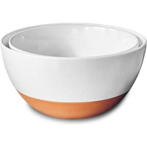 Mora Ceramic Large Mixing Bowls - Set of 2 Nesting Bowls for Cooking, Serving, Popcorn, Salad etc - Microwavable Kitchen Stoneware, Oven, Microwave and Dishwasher Safe - Extra Big 5.5 & 3.6 Qt - White