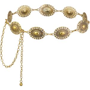 Western Oval Concho Chain Belt for Women Metal Waist Chain Belt for Dresses Jeans Western Cowgirl (Gold)