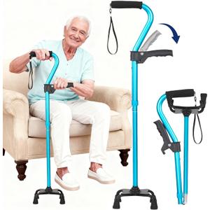 XIAOMING 6 Gear Adjustable Quad CaneQuad Cane Portable Stick Men & Women and Seniorsfor Balance, Knee Injuries, Leg Surgery Recovery & Mobility