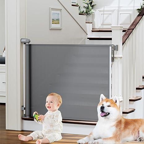 PRObebi Retractable Baby & Dog Gate - Extends to 54" Wide, 34" Tall - Stair, Doorway & Hallway Use