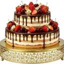 14 Inch Gold Cake Stand,Round Floral Lace Metal Display Tray