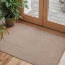 Color&Geometry Thin Indoor Entrance Mats for Home, 17"X29.5" Indoor Mats for Entryway Non Slip Rubber Backed, Dirt Trapper Door Rugs for Entryway Indoor Washable, Dark Khaki (Rolled-up NO Creases)
