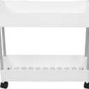 Housoutil Slim Rolling Storage Cart, 2-Tier Mobile Shelving Unit, White Plastic and Iron Trolley Rack for Kitchen, Bathroom, Office, Laundry Room, 15.74 X 15.74 X 5.11 Inches