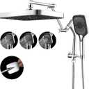 14" High Pressure Rain/Rainfall Shower Heads With Handheld Spray Combo (3+1 Settings & Built-in Power Wash Mode), Double/Dual Shower Head With Handheld - Height/Angle Adjustable(Polished Chrome)
