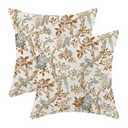 Taupe Floral Throw Pillow Covers 18x18 Set of 2, Flower Print Linen Decorative Pillow Cover Neutral Vintage Outdoor Cushion Cover Taupe Black Floral Pillowcase for Sofa Couch Farmhouse Room
