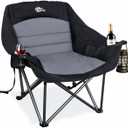 Oversized Camping Chairs for Adults | XL Heavy Duty Lawn Chair Padded Folding Chair with Cup Holder for Outdoor Sports Fishing Backyard Supports 500lbs, Black, Size Single Seat