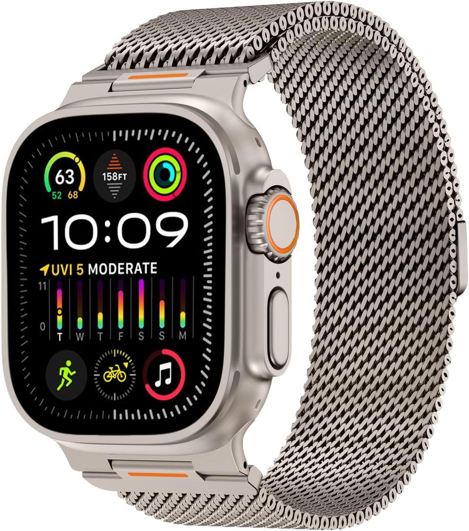 Milanese Loop Compatible with Apple Watch Ultra 3/2/1 Band 49mm 46mm 45mm 44mm 42mm, Magnetic Stainless Steel Strap Bands for iWatch Ultra SE 3/2/1 Series 11 10 9 8 7 6 5 4 3 2 1 Men, Titanium